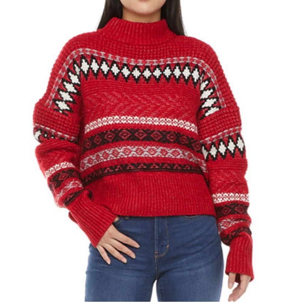299. Daily Thread cropped, high neck, soft fair isle sweater